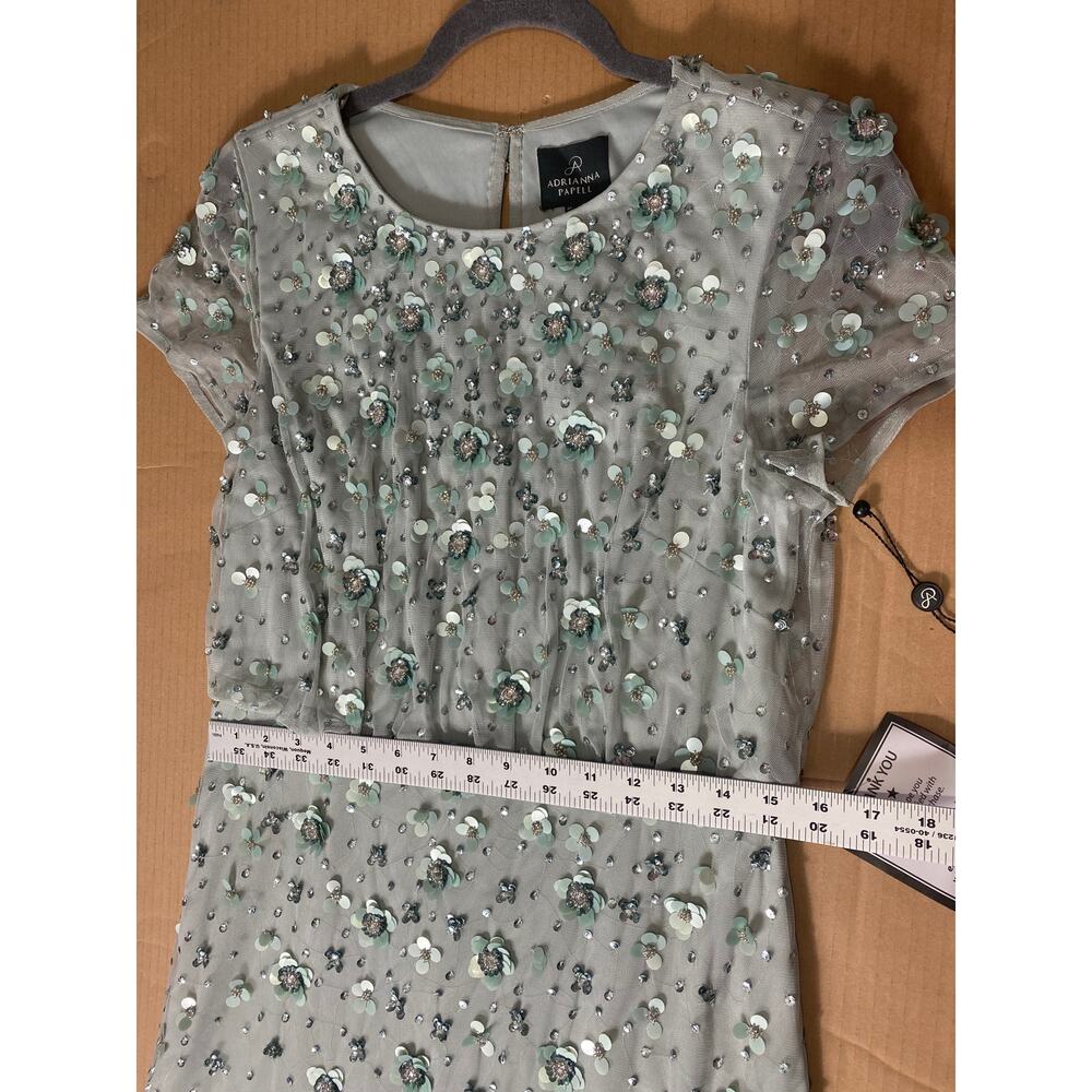 Adrianna Papell Dress 10 Green Sequin Beaded Wedding Guest Mother of the Bride - Picture 14 of 15
